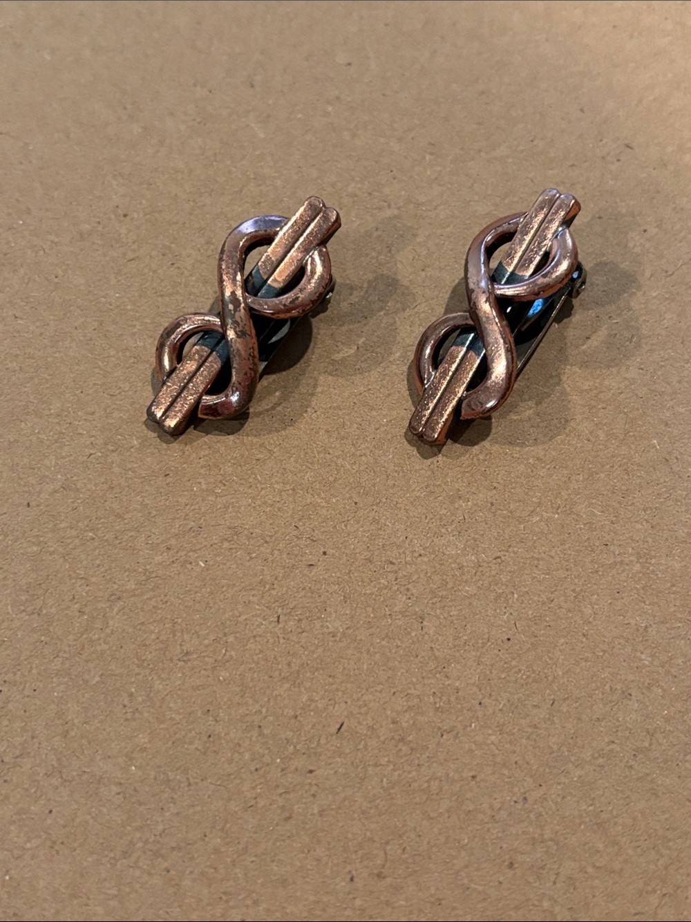 Vintage Copper Knot Renoir Clip Earrings
